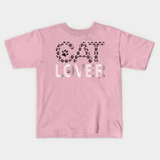 CAT LOVER Paws Cup Pink Kids T-Shirt